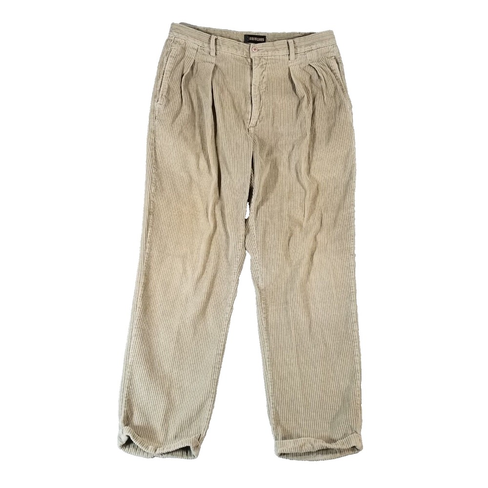 Britches corduroy pants trousers men's 36 x 32 beige pleated cuffed retro